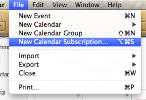 Apple Calendar, choose File menu then New Calendar Subscription...